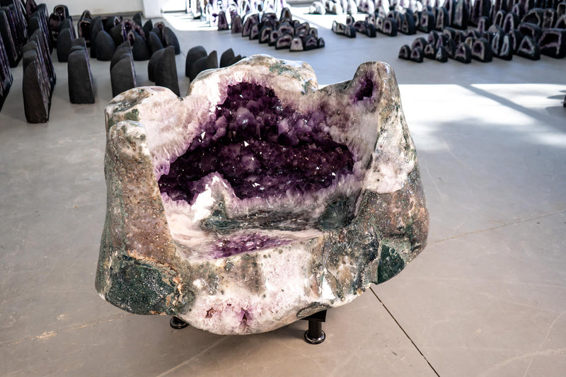 Amethyst Geode Chair Throne with Large Amethyst Crystals and Polished Agate Exterior - E2D Crystals & Minerals