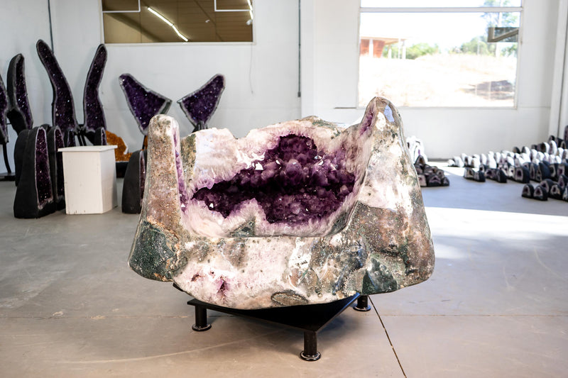 Amethyst Geode Chair Throne with Large Amethyst Crystals and Polished Agate Exterior - E2D Crystals & Minerals