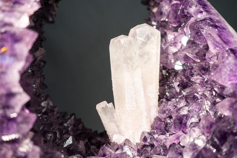 Undamaged Crystal Calcite on Purple Amethyst Geode Portal - E2D Crystals & Minerals