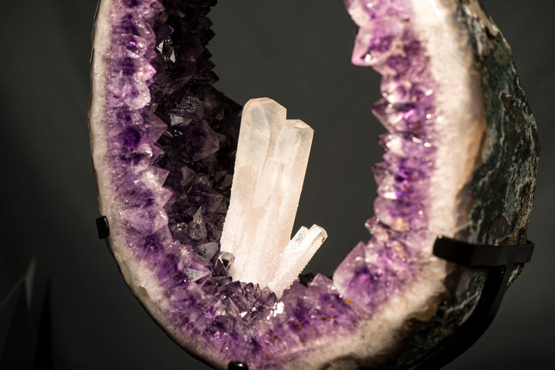 Undamaged Crystal Calcite on Purple Amethyst Geode Portal - E2D Crystals & Minerals