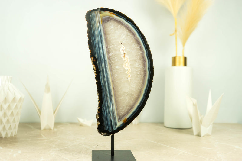 Natural Blue Lace Agate Slice with Horizontal Water Line Bandings