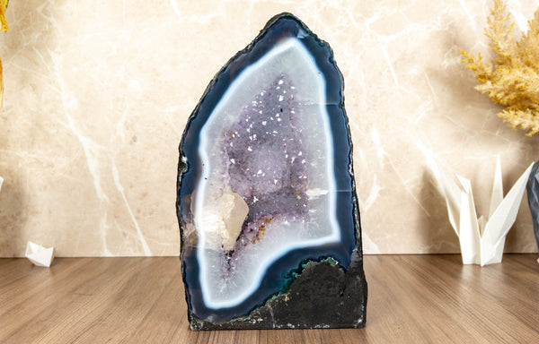 Small Banded Agate Cathedral Cave with Amethyst Druzy collective