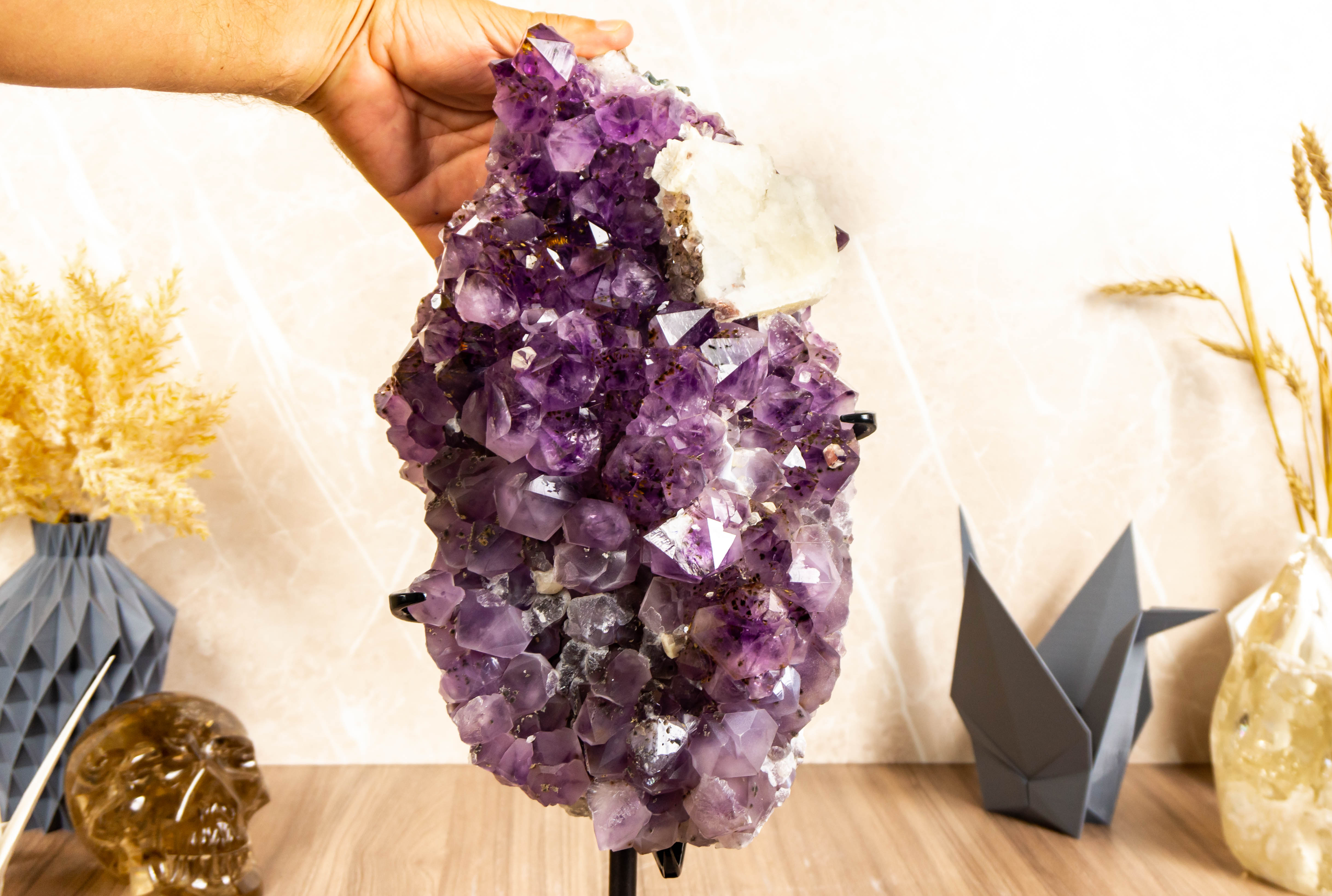 Rare Amethyst Cluster with Galaxy Druzy Sugar Coat, Calcite and