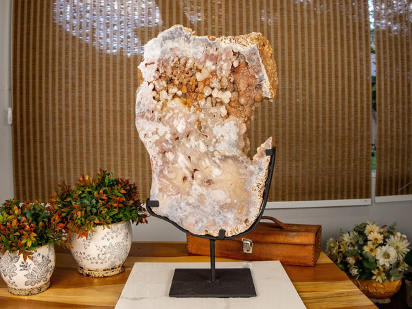 Dual Side Pink Amethyst Geode Slab with Pink Amethyst Druzy, Natural - 6.3 Kg - 14 lb