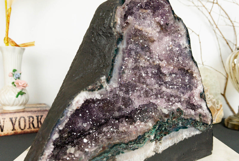 Rare Amethyst Cathedral Geode with Flower Stalactites and Double Terminated Points collective