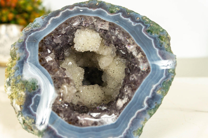 Gorgeous Purple Amethyst Geode - Small Banded Agate Geode w/ Amethyst Druzy - Natural Raw and Ethical 1.45 Kg - 3.20 lb collective