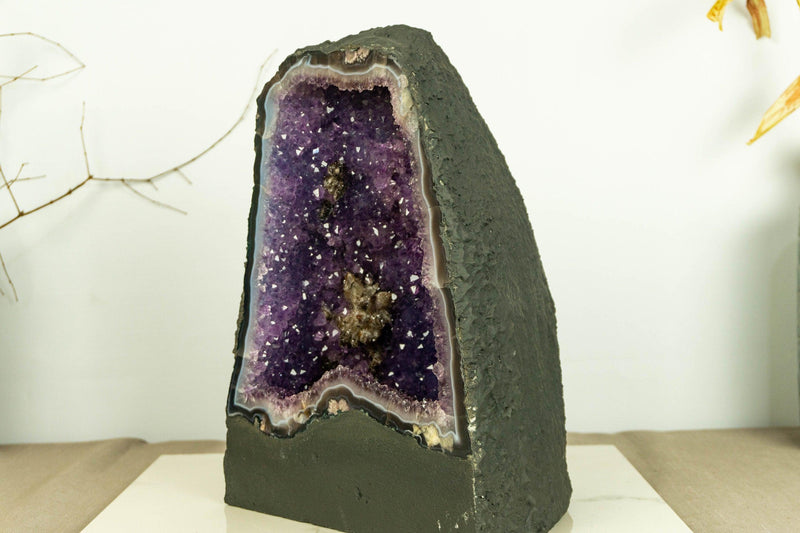 Deep Purple Amethyst Cathedral Geode with Banded Agate, Aa Grade collective