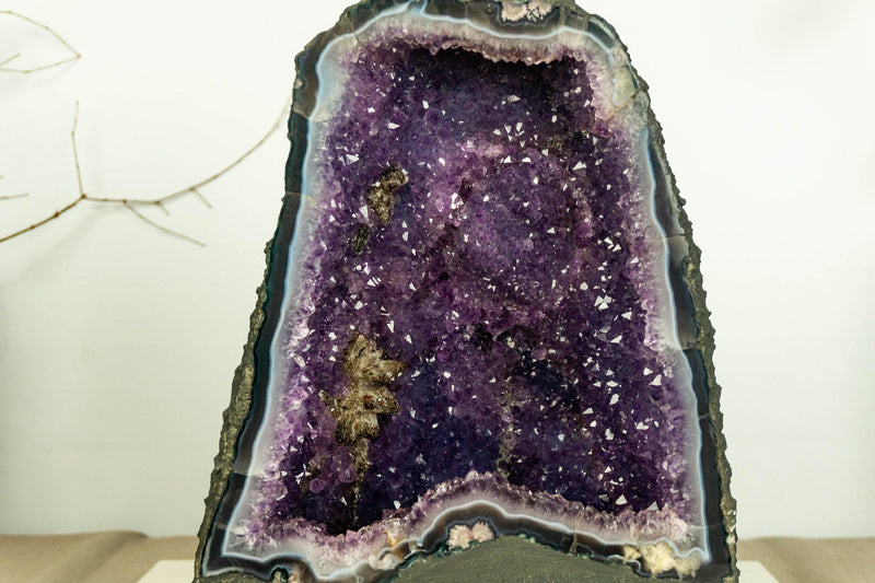 Deep Purple Amethyst Cathedral Geode with Banded Agate, Aa Grade collective