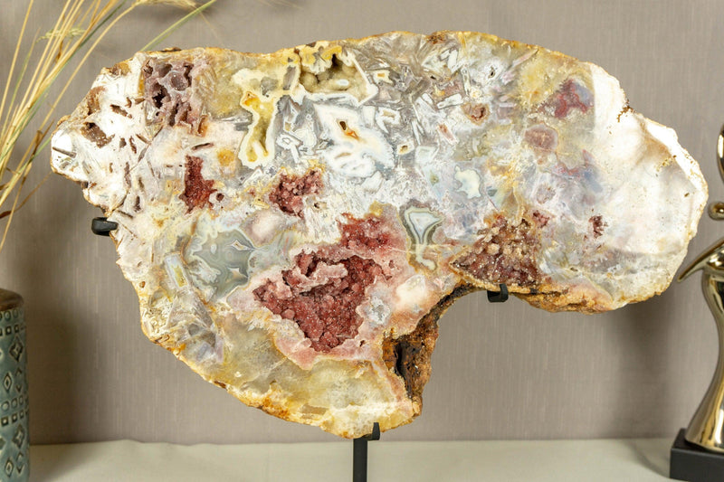 Large Pink Amethyst Geode Slab with Rose and Red Amethyst Druzy collective