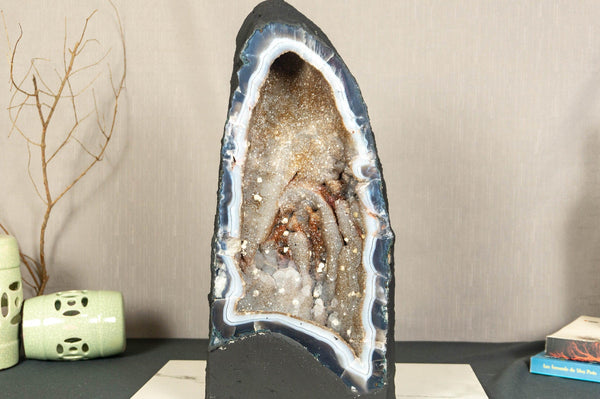 Rare Sugar Coat Amethyst Cathedral Geode on Banded Agate, 17&quot; Tall 12.8 Kg - 28.2 lb Galaxy Druzy Amethyst Geode collective