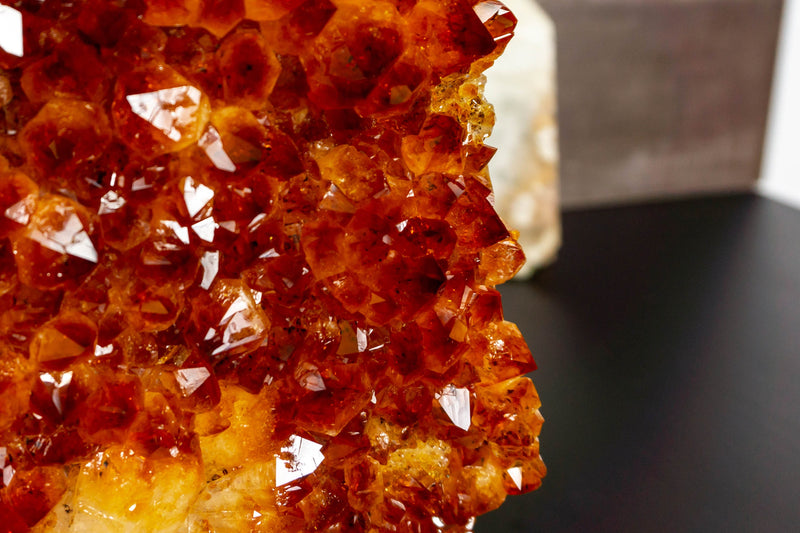 Deep Orange Citrine Geode Cluster with Calcite on Stand collective