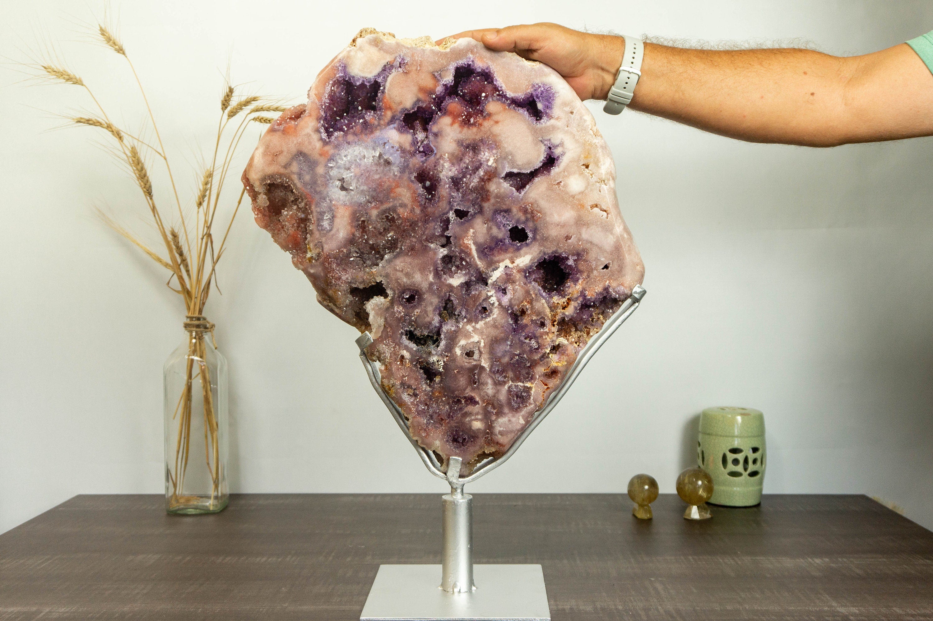 Pink Amethyst Slab with Stand authentic