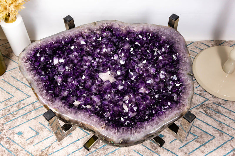Purple Amethyst Geode Coffee Table on Handmade Inox Base