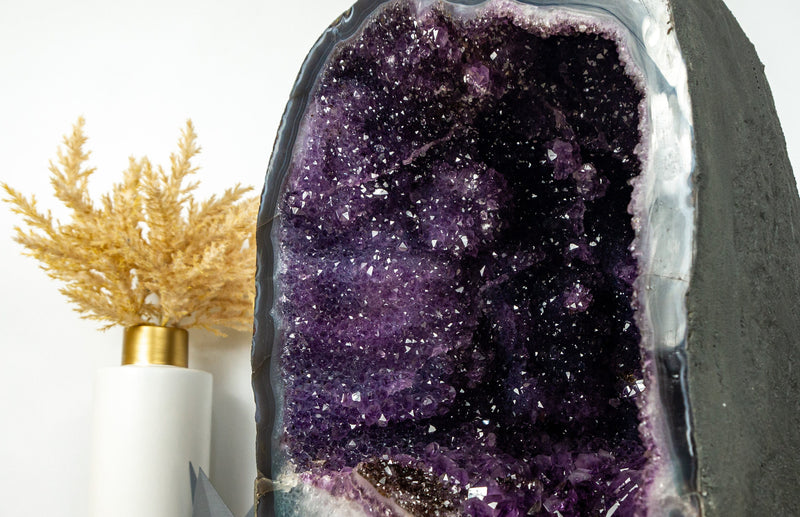 Paar Amethyst-Geoden mit tiefviolettem Galaxy Druzy-Amethyst