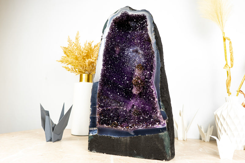Galaxy Amethyst Geode Cathedral with Rare Golden Goethite Flower Rosette, Natural 21 Kg - 45.5 lb