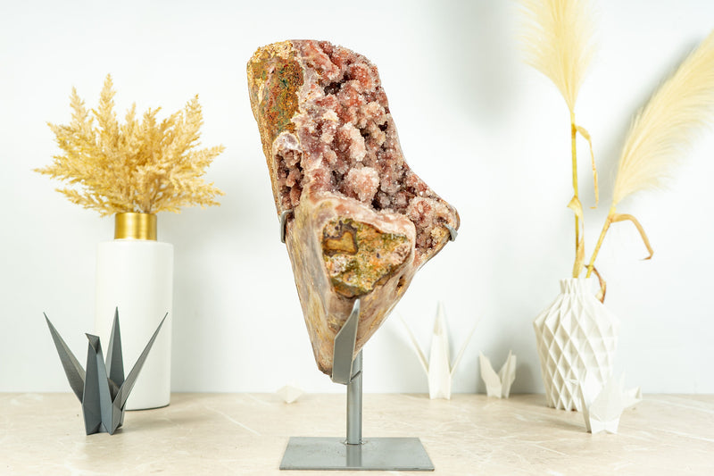 Große rosa Amethyst-Geode auf Ständer mit dunkelrosa Amethyst-Druse, rosa Amethyst – 6,9 kg – 15,1 lb