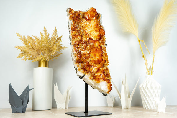 Large and Tall Golden Orange Citrine Cluster with Citrine Flowers on Stand, 20 In, 14.3 Lb - E2D Crystals & Minerals