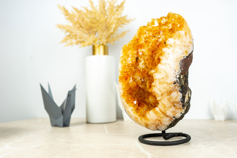 Deep Yellow Citrine Crystal Geode Cluster on Stand, Med Size - 4.3 Kg - 9.4 lb