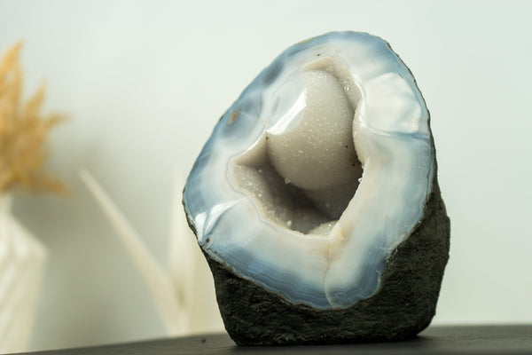 Small Blue and White Banded Agate Geode Cave with Rare XL Botryoidal Form