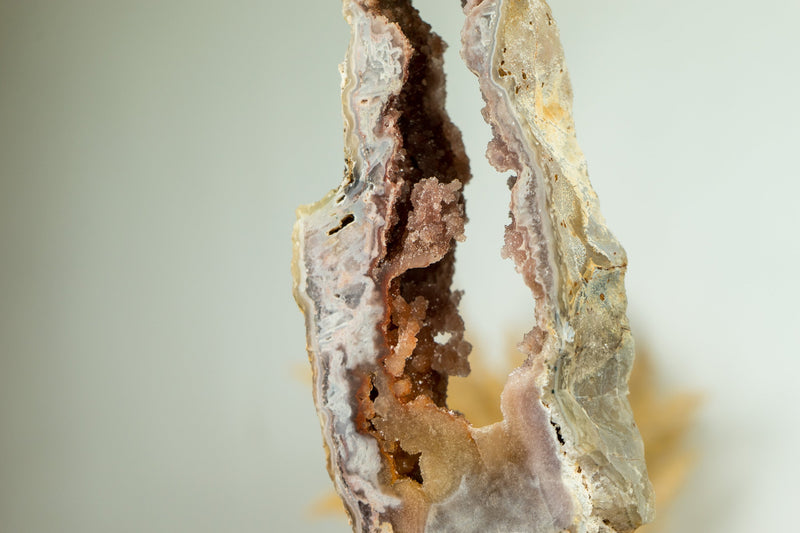 Tall Pink Amethyst Geode Slice on Stand with Rose and Red Sugar Druzy Amethyst
