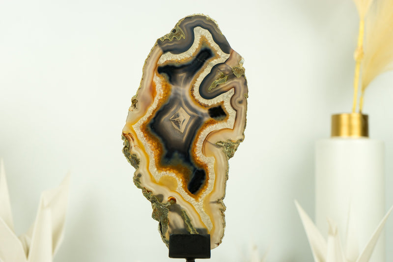 Rare Natural Undyed Banded Agate Slice with the Drawing of a Dragon Face