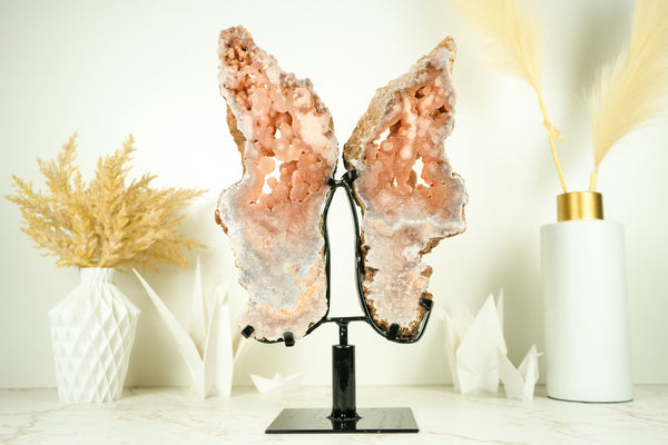 Pink Amethyst Wings, AAA Pink Butterfly Wing Geode with Galaxy Amethyst Druzy