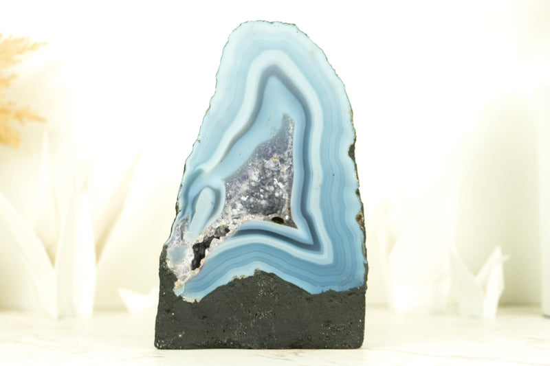 Natural Blue Lace Agate Cathedral with White and Blue Agate Bands