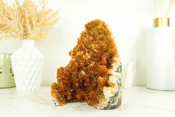 Rare Deep Orange Citrine with Stalactite Flowers and Orange Madeira Galaxy Druzy - 3.8 Kg - 8.4 lb - E2D Crystals & Minerals