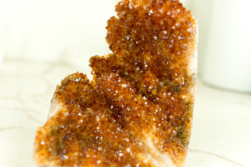 Rare Small Citrine Cluster with Stalactite Flowers and Deep Orange Galaxy Druzy