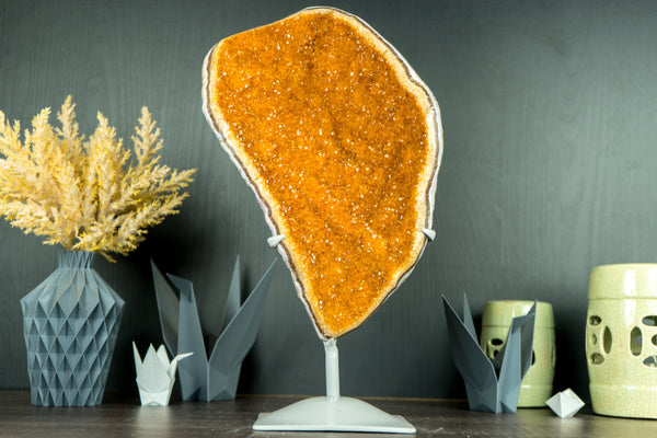 Majestic Tall Orange Citrine Cluster with Orange Galaxy Citrine Druzy on Stand - 18 In, 10 Lb - E2D Crystals & Minerals