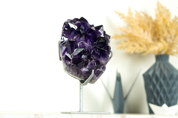 Small AAA Grade Amethyst Cluster with Large, Dark Purple Druzy Points, Natural