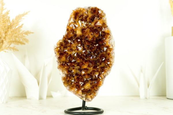 Natural AAA Deep Orange Madeira Citrine Cluster and Citrine Rosettes on Stand