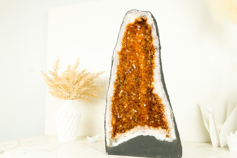 Citrine Geode Cathedral with Sparkling AAA-Grade, Rich Orange Druzy