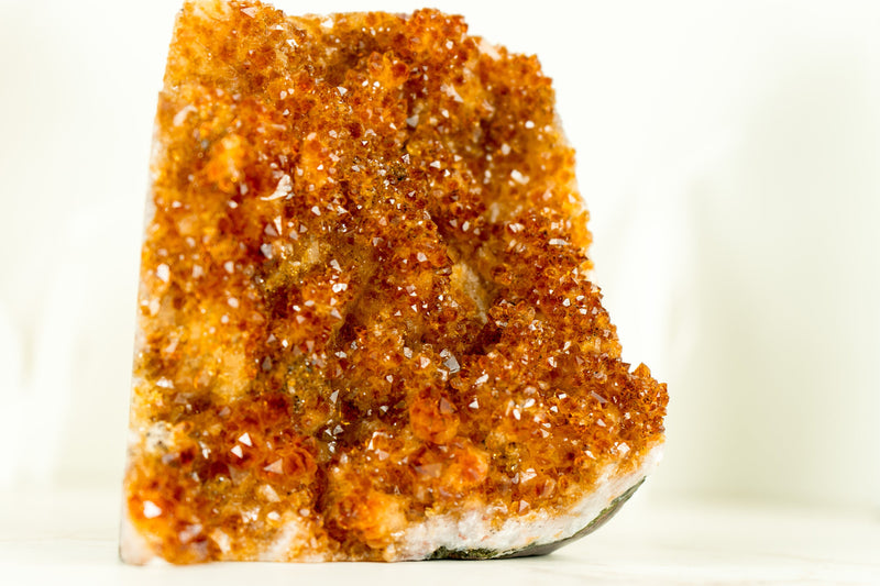 Small Citrine Crystal Cluster with Deep Orange Druzy and Rare Formation, Table Top Self Standing