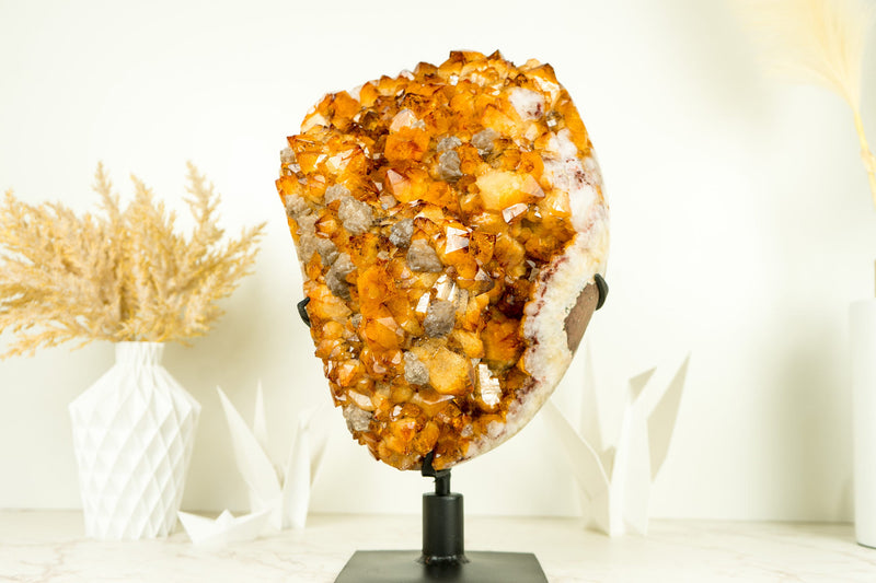 Weltklasse XL Citrin Blumenkristall Geode, mit AAA Citrin Druzy