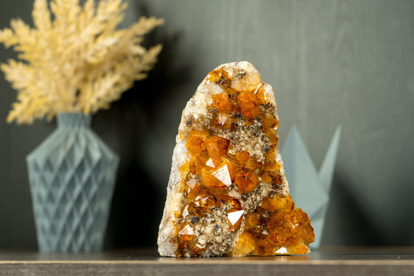 Small AAA Citrine Cluster with Madeira Citrine Druzy and Goethite Inclusions, Self-Standing