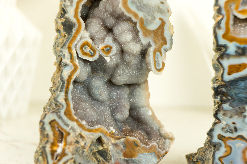 Rare Natural Crazy Lace Agate Geode with Colorful Laces and Galaxy Druzy, Soledade Agate