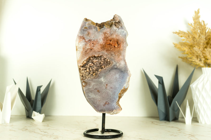 Pink Amethyst Geode Slice with Botryoidal Druzy, Super Extra Grade