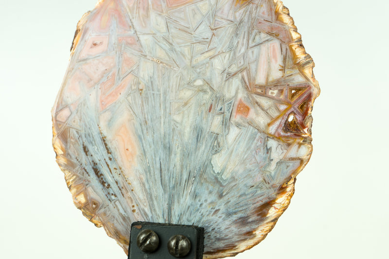 Bahia Agate Slice with Polyhedroid and Pseudomorph Tube Inclusions, Natural, Pastel Pink and Blue Colors