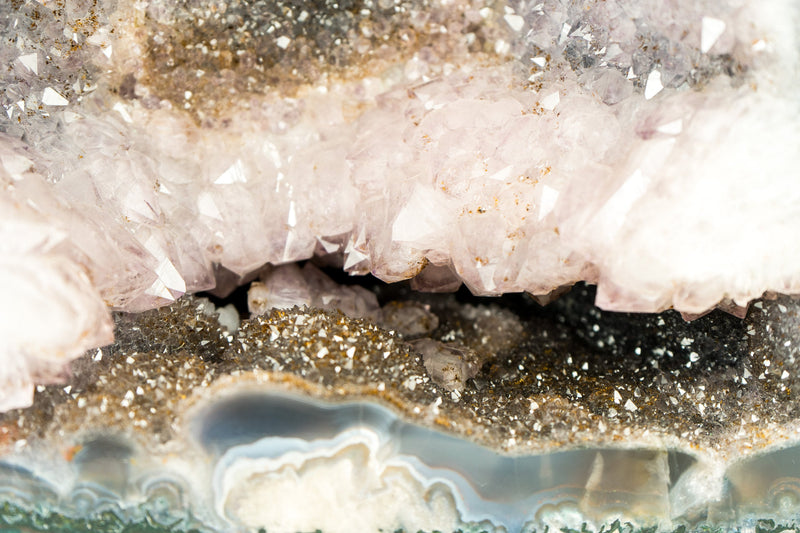 Pair of Amethyst Cathedral Geodes with Rare Tri-color Galaxy Druzy and Amethyst Crown Formation