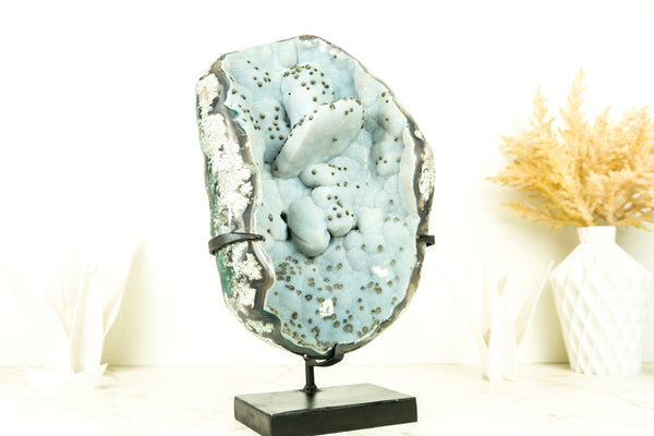 Natural Baby Blue Agate with Botryoidal Formations and Moss Agate Matrix